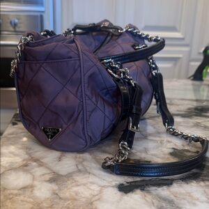 Prada Quilted Purple Nylon Shoulder Bag with Chain and Leather Strap like new
